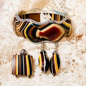Retired Brighton Lucite Tortoiseshell “CARMELO” Pendant,Earrings & Bracelet Set